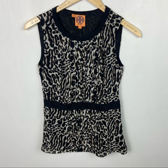 Tory Burch 100% Silk Animal Print Blouse Ruffle Top Size 0 Crew Neck Sleeve Boho - Picture 8 of 8